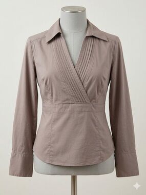 Jessica Taupe Wrap-Style Collared Blouse